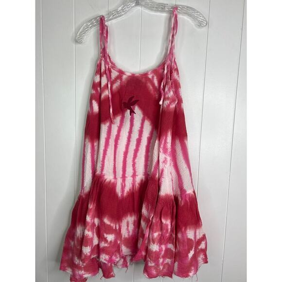 One Teaspoon Icon Pink Tie Dye Muslin Mini Dress Drop Waist Size Small NWT - Picture 7 of 9
